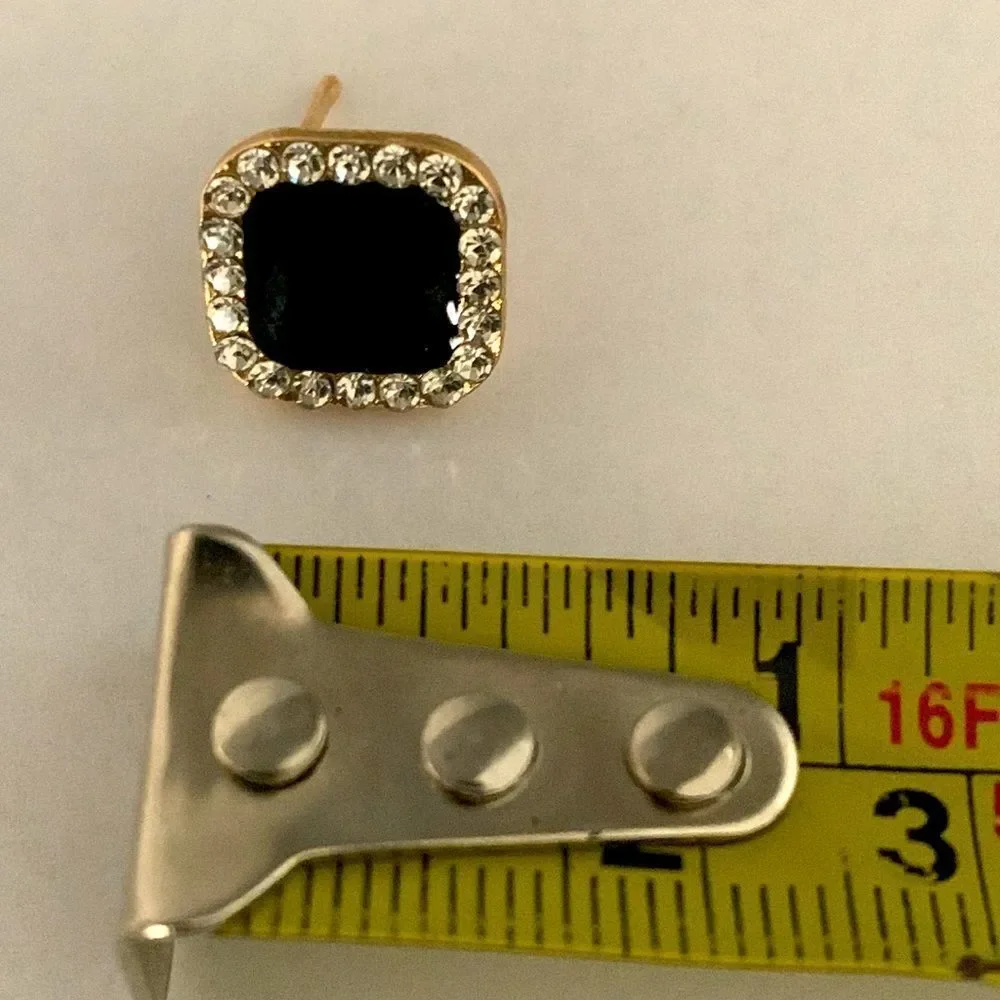 Art Deco 1820s Style Square Studs Faux Black Onyx with Rhinestones